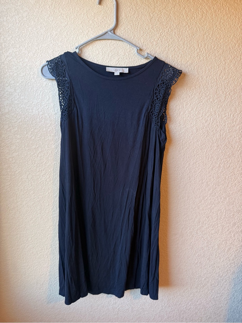LOFT- MP- Black Crochet Cap-Sleeve Swing Dress